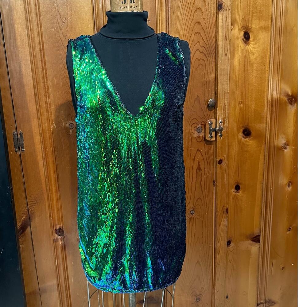 NWT - Intimately Free People Green/Blue Sequin Top or Mini Dress - Sz XS